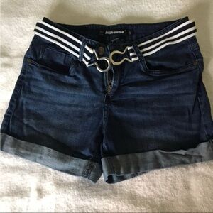 Dollhouse Dark Blue Denim Shorts with Striped Elastic Waistband